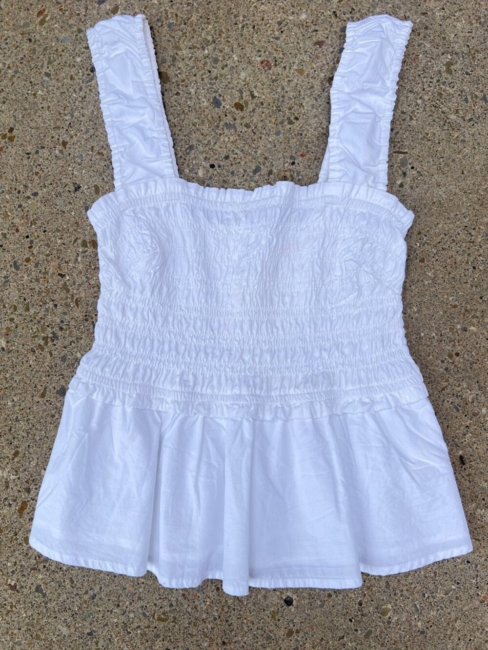 Aritzia Wilfred Smocked Peplum Tank – White Cotton – Size M – Summer Top